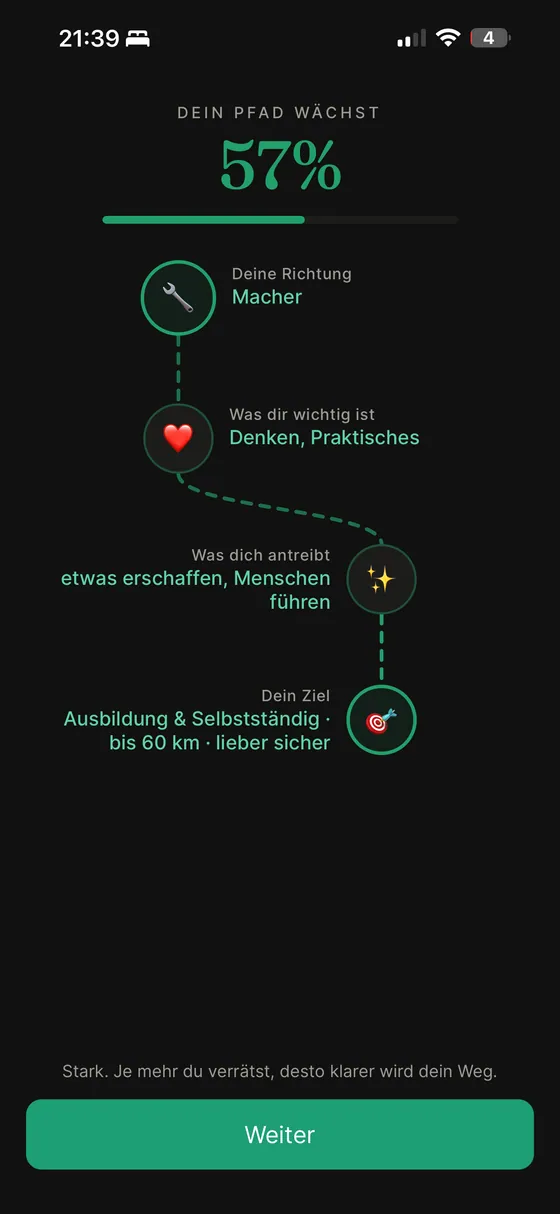 Pfad bei 57 Prozent: Antrieb und Ziel kommen dazu